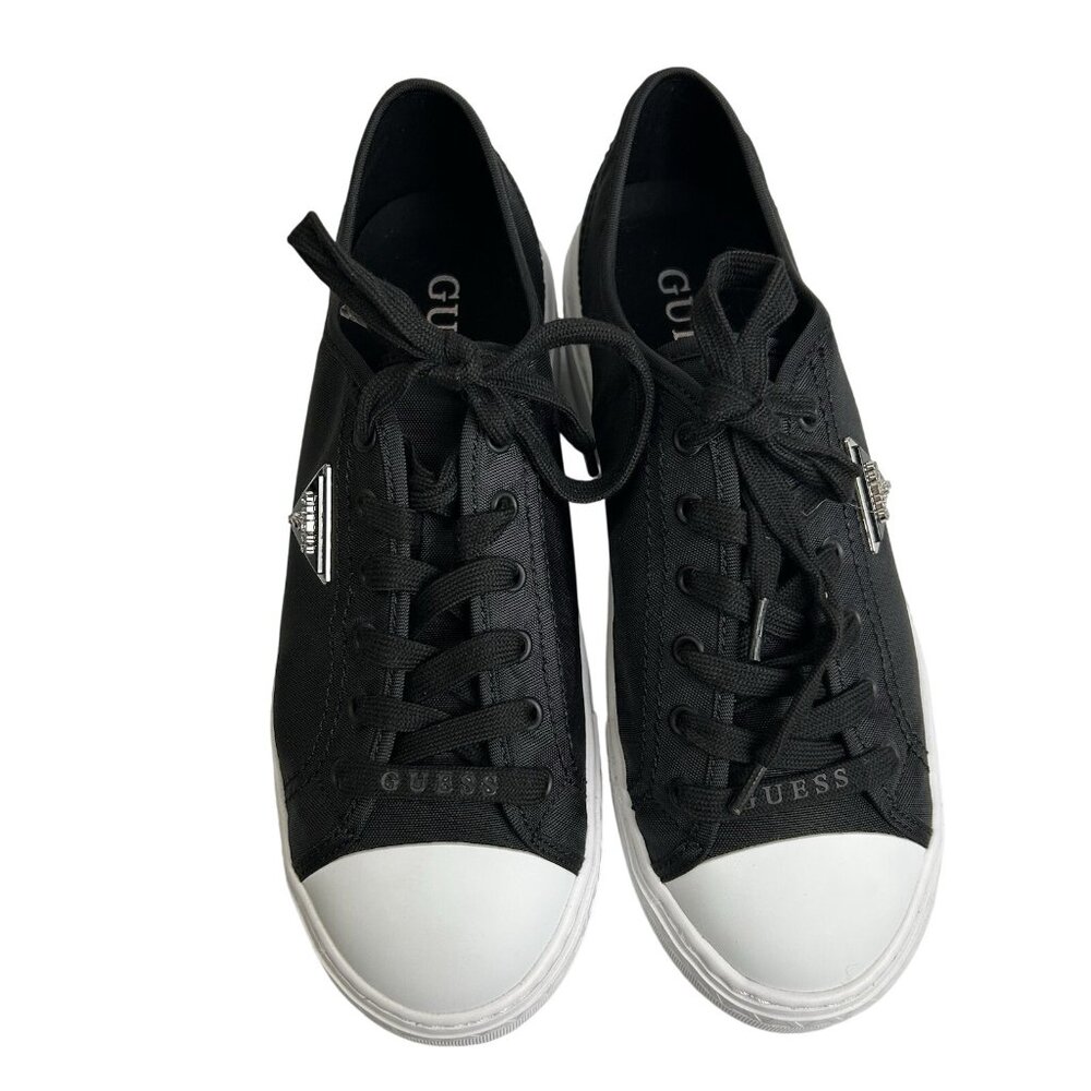 Guess  Joezi Platform Black Women’s 8.5M Fashion Sneakers Triangle Logo Plaque - Picture 8 of 16